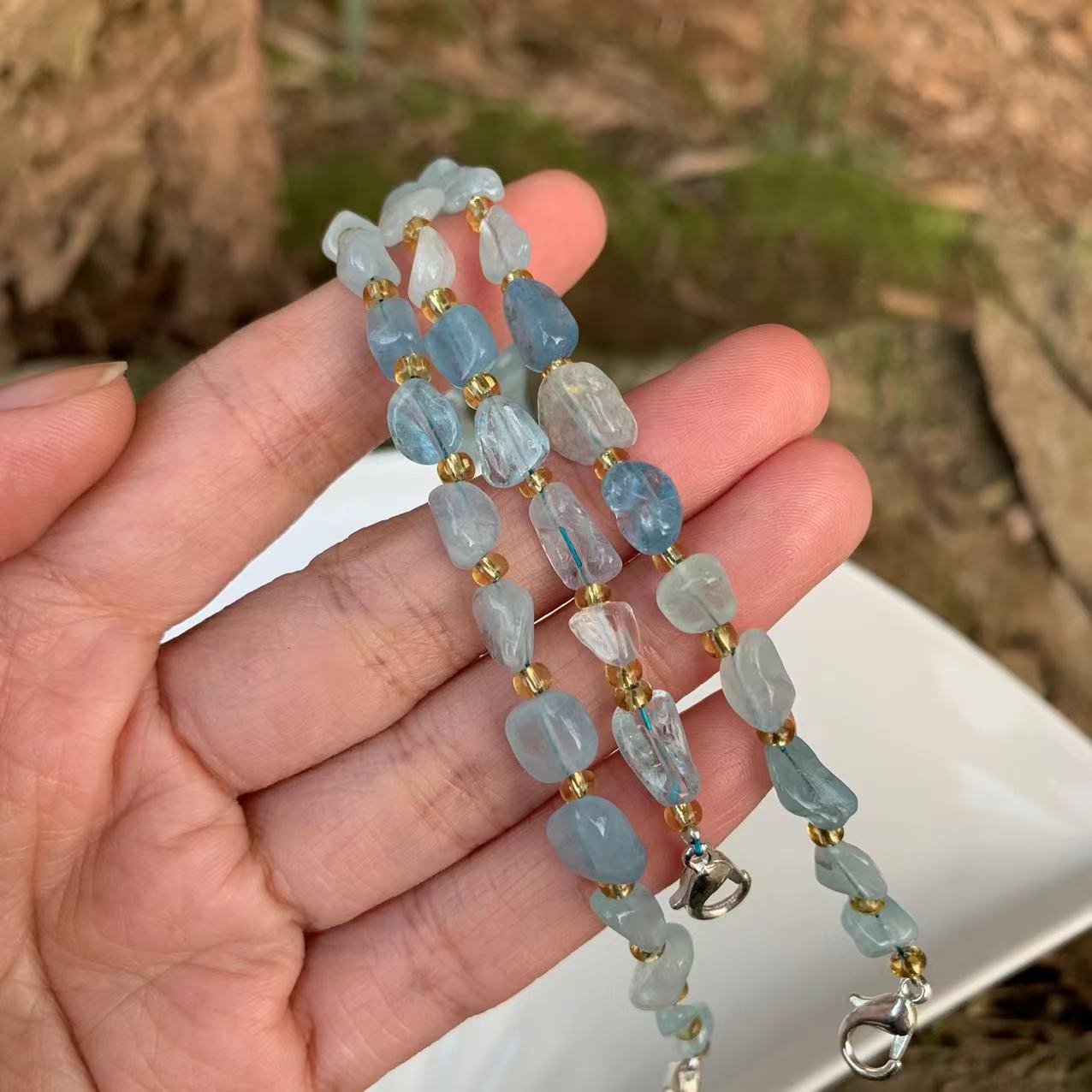 Calming Natural Aquamarine Beaded Bracelet