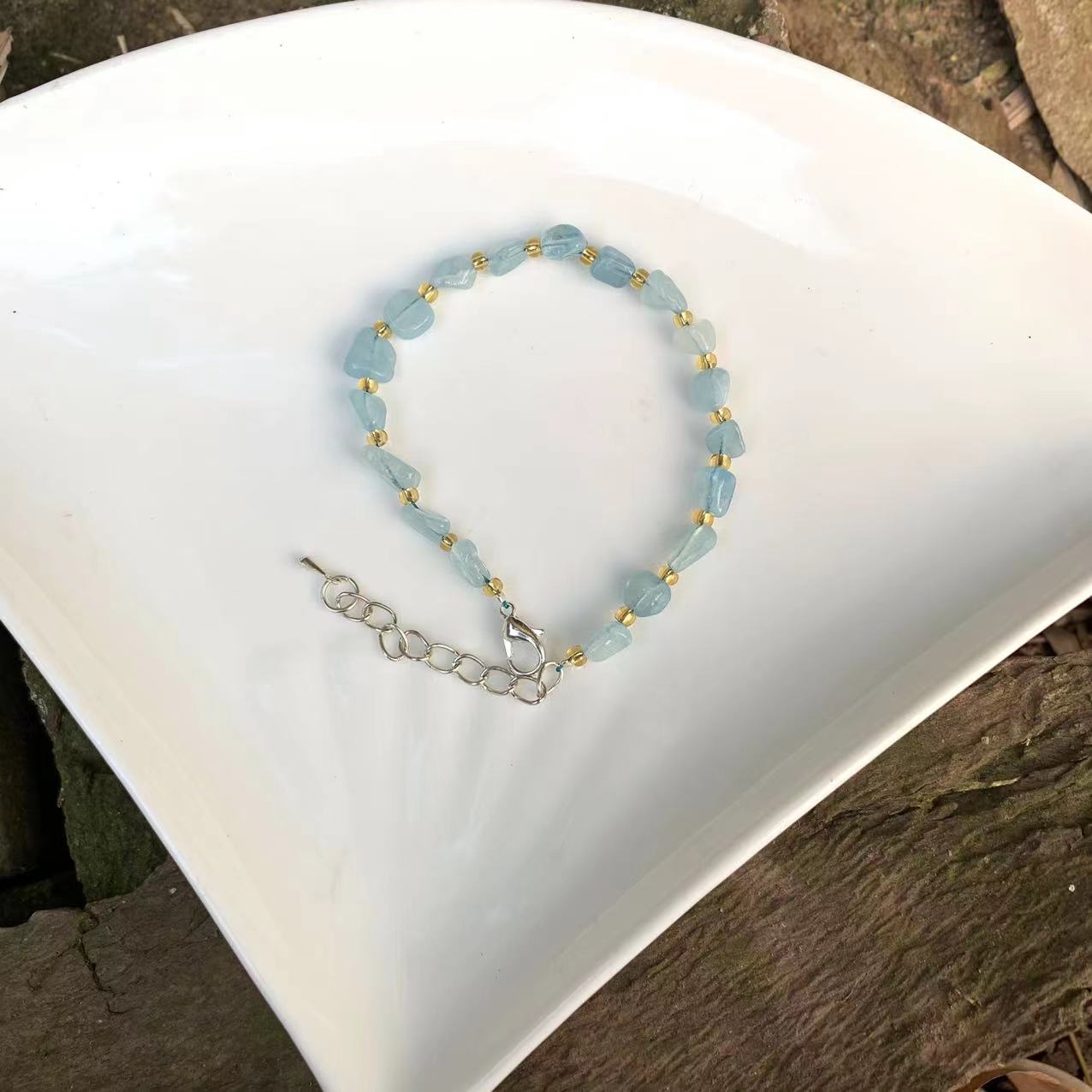 Calming Natural Aquamarine Beaded Bracelet