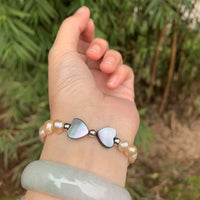 Thumbnail for Feminine Natural Freshwater Pink Pearls & Abalone Shell Hearts Bracelet