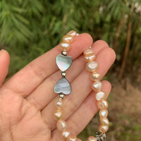 Thumbnail for Feminine Natural Freshwater Pink Pearls & Abalone Shell Hearts Bracelet