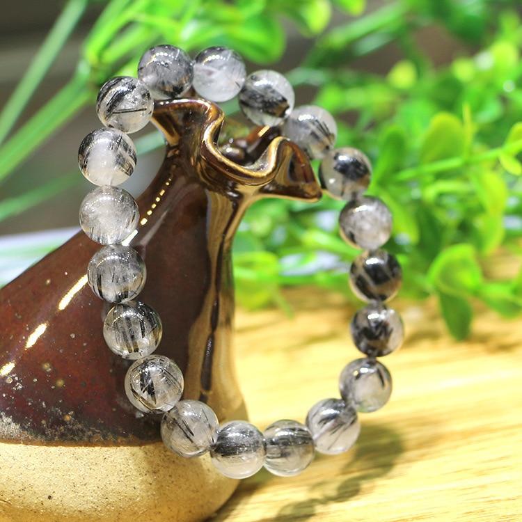 Natural Black Tourmalinated Quartz BYE BYE BAD VIBES Bracelet