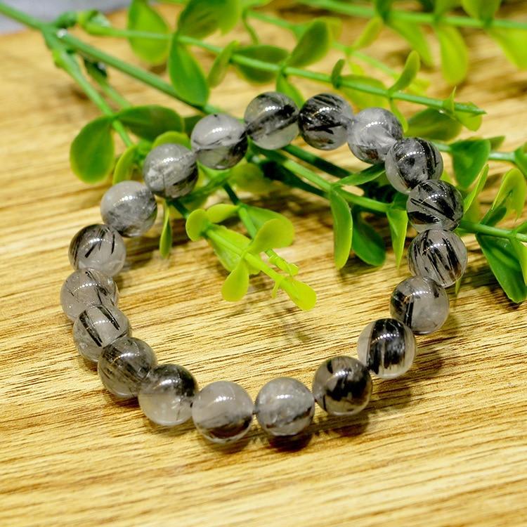 Natural Black Tourmalinated Quartz BYE BYE BAD VIBES Bracelet