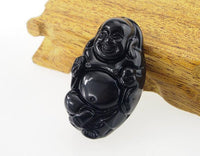 Thumbnail for Carved Obsidian Maitreya Buddha Pendant Necklace