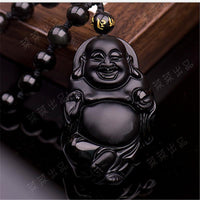 Thumbnail for Carved Obsidian Maitreya Buddha Pendant Necklace