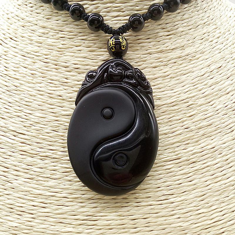 Obsidian Carved Yin and Yang Pendant Necklace