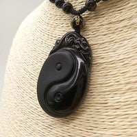Thumbnail for Obsidian Carved Yin and Yang Pendant Necklace