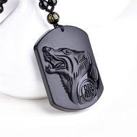 Thumbnail for Natural Black Obsidian  Wolf Head Amulet