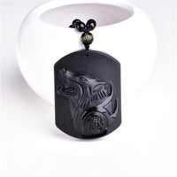 Thumbnail for Natural Black Obsidian  Wolf Head Amulet