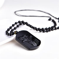 Thumbnail for Natural Black Obsidian  Wolf Head Amulet