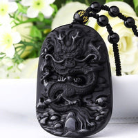 Thumbnail for Natural Black Obsidian Dragon Amulet Pendant Necklace