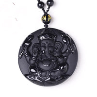 Thumbnail for Natural Carved Black Obsidian Ganesha Pendant Necklace