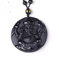 Thumbnail for Natural  Obsidian Ganesh  Lucky Elephant Pendant