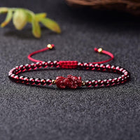 Thumbnail for Hand Carved Purple Cinnabar Accents & Garnet Stone PIXIU'PROSPERITY Attracting Bracelet