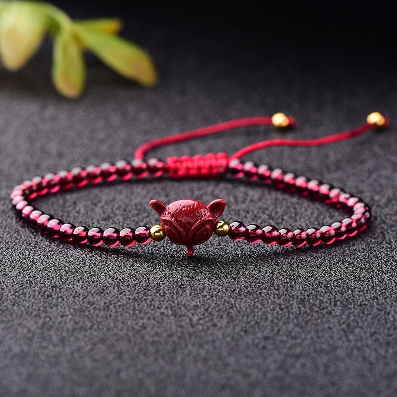 Hand Carved Purple Cinnabar Accents & Garnet Stone PIXIU'PROSPERITY Attracting Bracelet