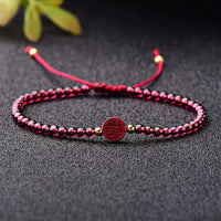 Thumbnail for Hand Carved Purple Cinnabar Accents & Garnet Stone PIXIU'PROSPERITY Attracting Bracelet