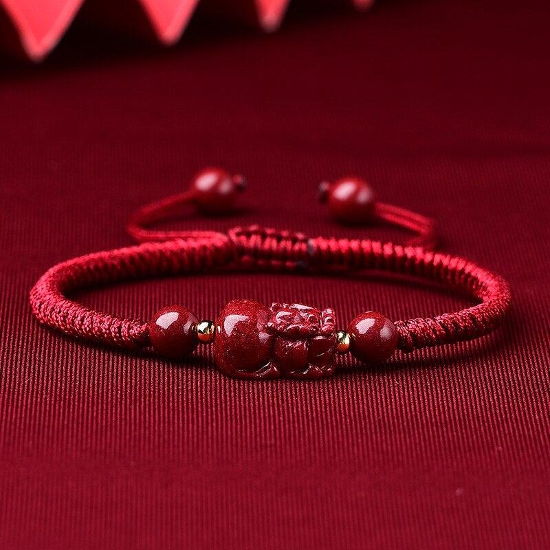 Purple Cinnabar Pixiu WEALTH Rope Bracelet