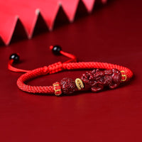 Thumbnail for Purple Cinnabar FENG SHUI Pixiu & Ancient Coin Charm Rope Bracelet