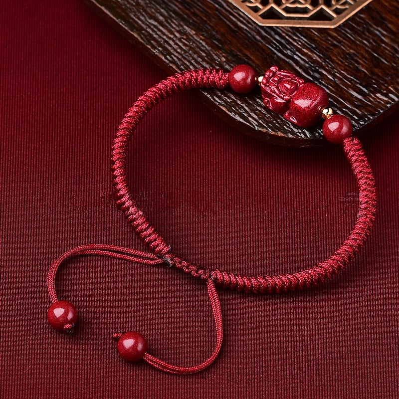 Purple Cinnabar Pixiu WEALTH Rope Bracelet