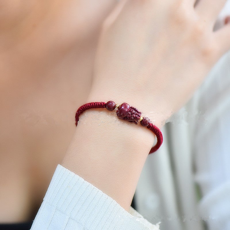 Purple Cinnabar Pixiu WEALTH Rope Bracelet