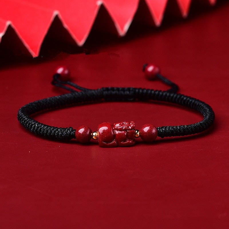 Purple Cinnabar Pixiu WEALTH Rope Bracelet