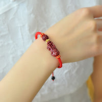 Thumbnail for Purple Cinnabar FENG SHUI Pixiu & Ancient Coin Charm Rope Bracelet