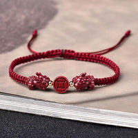 Thumbnail for Hand Carved Purple Cinnabar 'DOUBLE BABY PIXIU' Wealth Attracting Bracelet