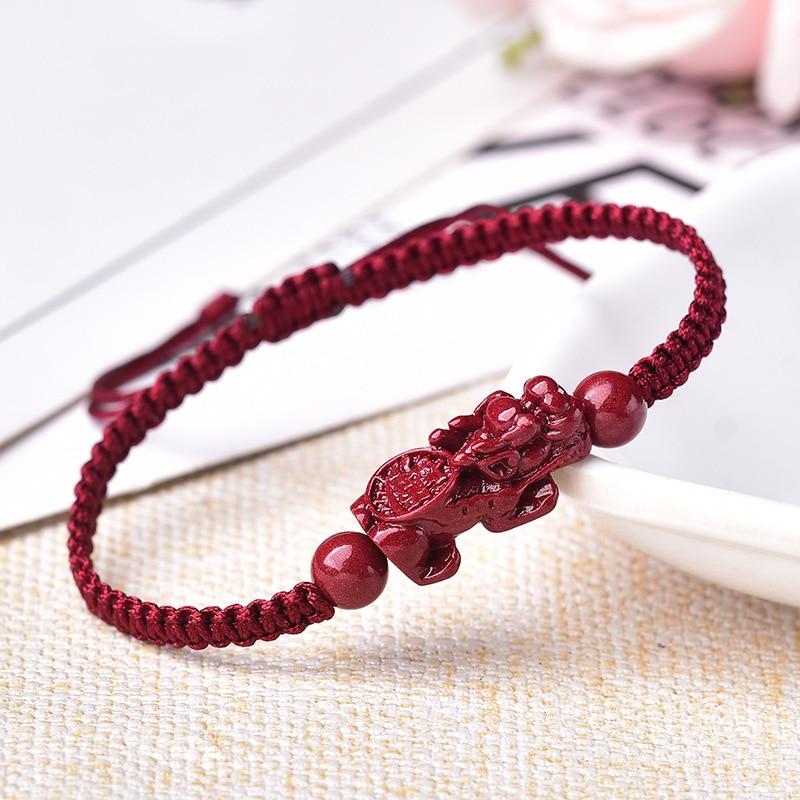 Hand Carved Purple Cinnabar FENG SHUI PIXIU Wealth Attracting Bracelet- 2 Styles