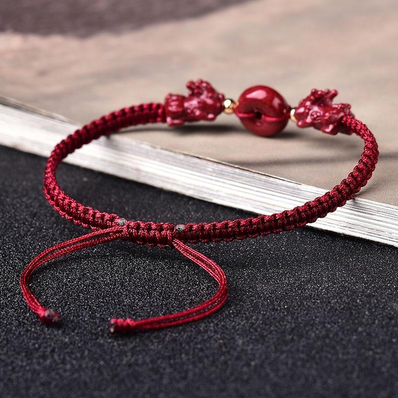 Hand Carved Purple Cinnabar 'DOUBLE BABY PIXIU' Wealth Attracting Bracelet