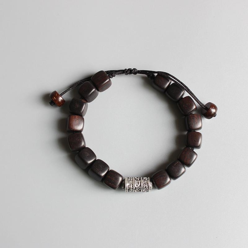 Natural Dark Sandal Wood With Tibetan Mantra Buddhism Amulet Bracelet