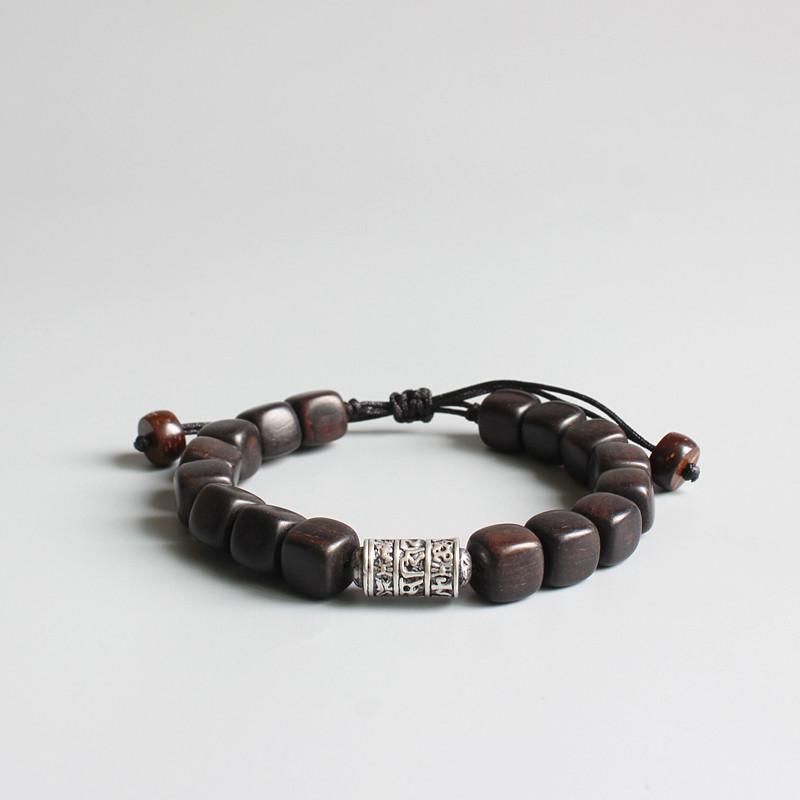 Natural Dark Sandal Wood With Tibetan Mantra Buddhism Amulet Bracelet