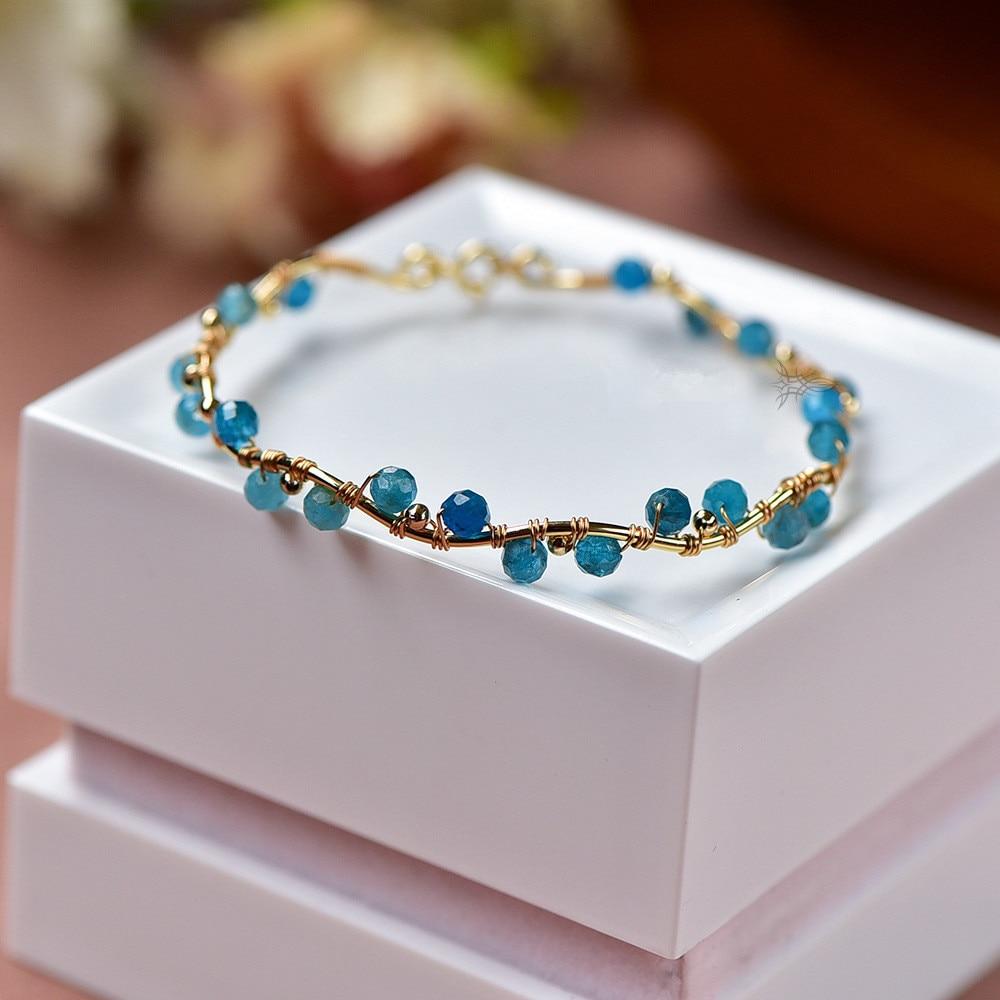 14K Gold Plated Bracelet with Natural Apatite Beads