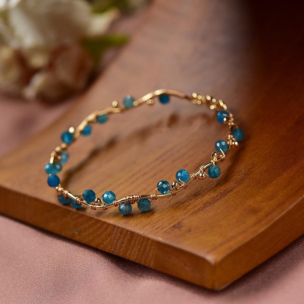 14K Gold Plated Bracelet with Natural Apatite Beads