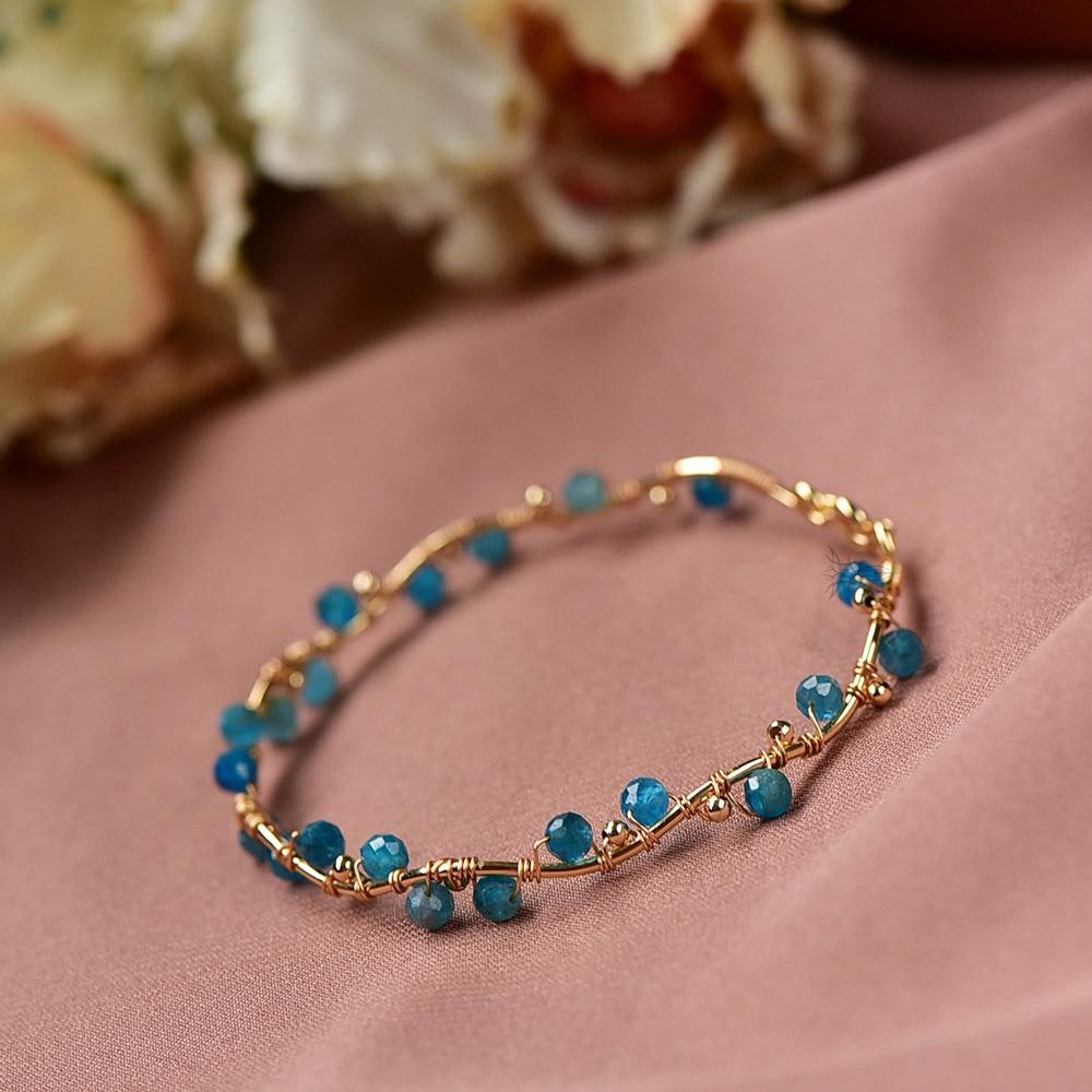 14K Gold Plated Bracelet with Natural Apatite Beads