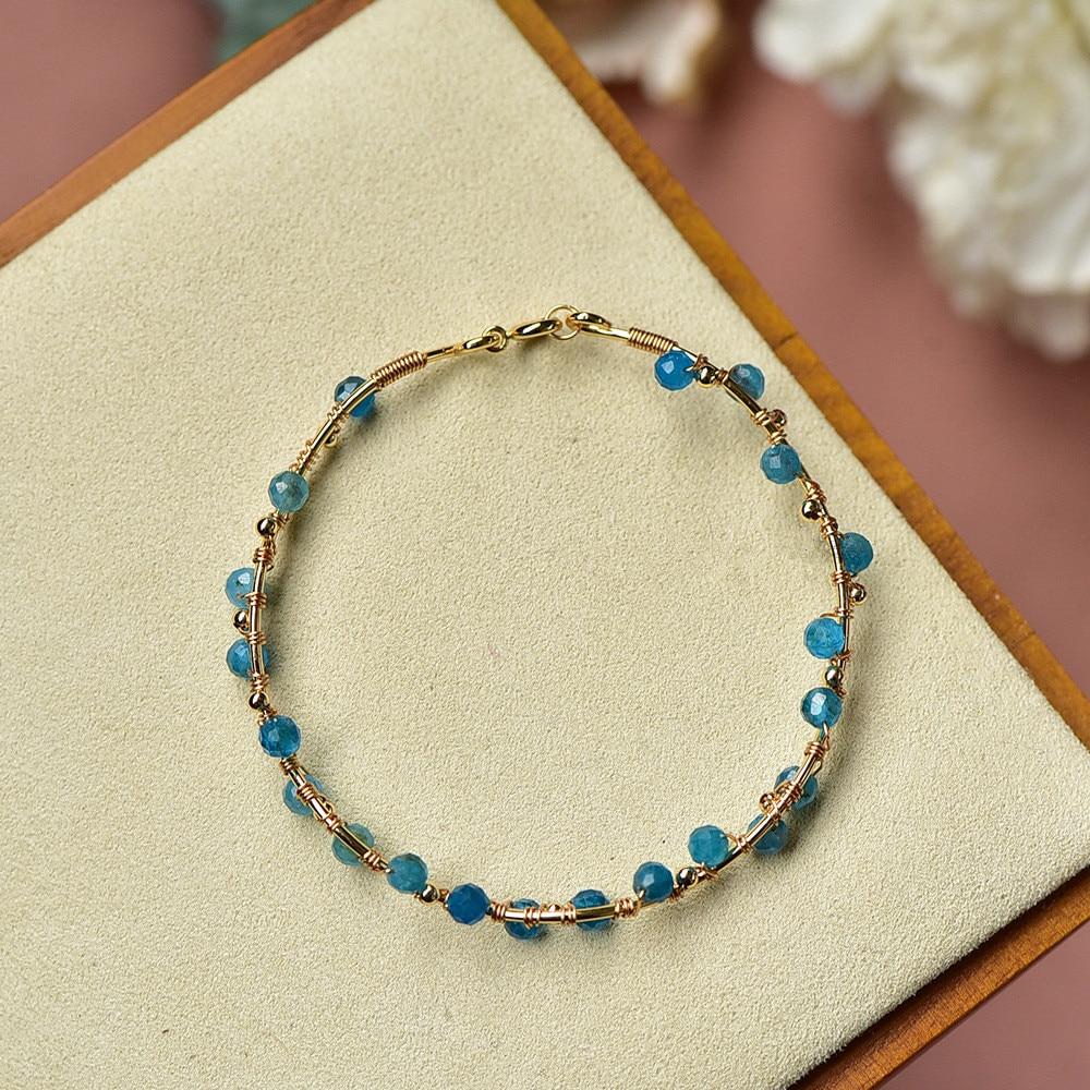 14K Gold Plated Bracelet with Natural Apatite Beads