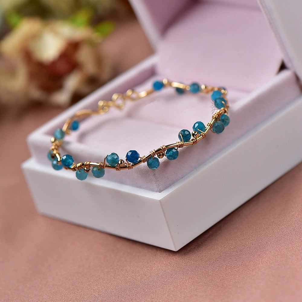 14K Gold Plated Bracelet with Natural Apatite Beads