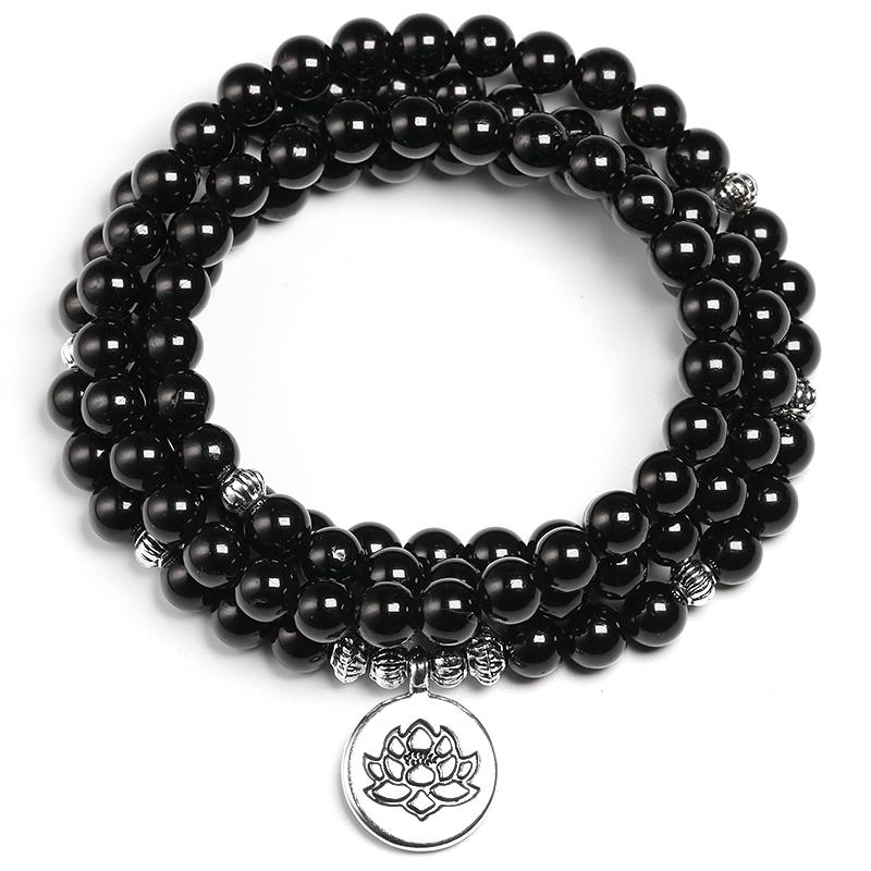 Premium AAA  Black 6mm Tourmaline Mala Bracelet-Choose your charm!