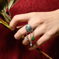 Thumbnail for THAI SILVER Natural Hetian Jade Tassel Ring