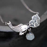 Thumbnail for THAI SILVER Koi Carp & Lotus 'HARMONY' Necklace