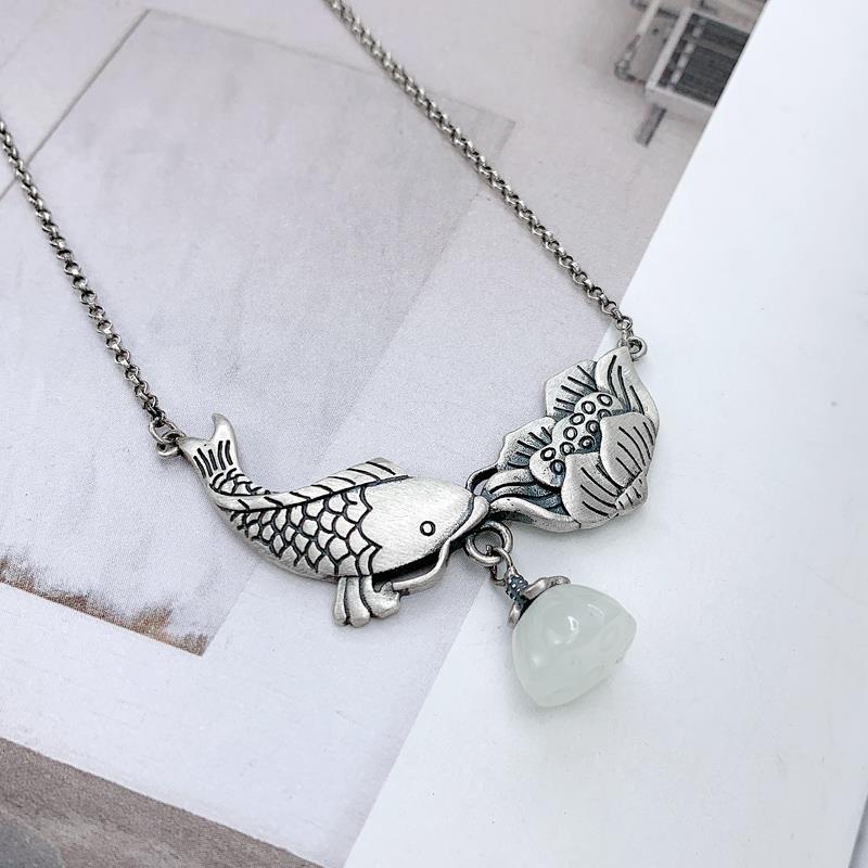 THAI SILVER Koi Carp & Lotus 'HARMONY' Necklace