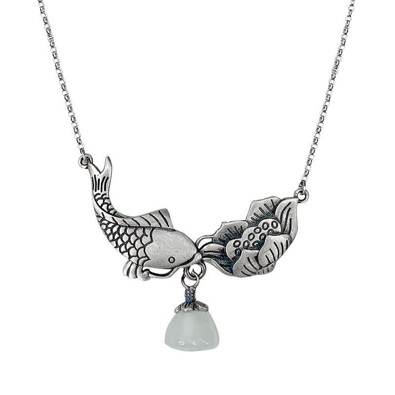 THAI SILVER Koi Carp & Lotus 'HARMONY' Necklace