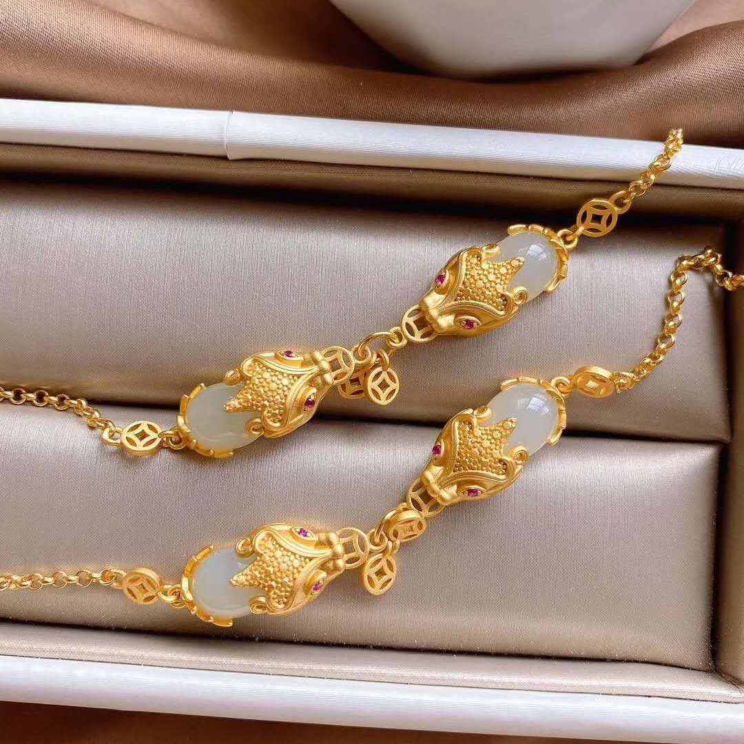 THAI SILVER Gold Double Pixiu 'Good Fortune' Bracelet