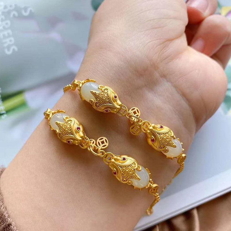 THAI SILVER Gold Double Pixiu 'Good Fortune' Bracelet