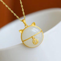 Thumbnail for THAI SILVER Hetian Jade Lucky Fat Cat 'ABUNDANCE' Necklace