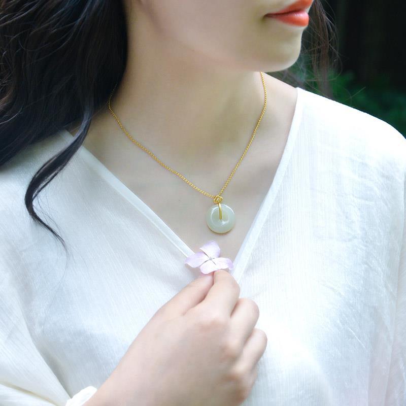 THAI SILVER Simple Hetian Jade Circle 'ETERNITY' Necklace