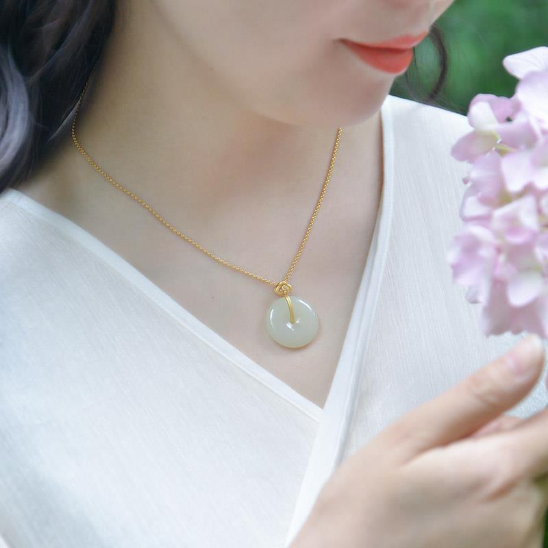 THAI SILVER Simple Hetian Jade Circle 'ETERNITY' Necklace