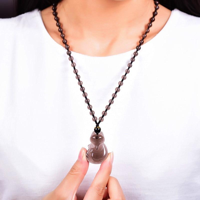 Natural Ice Obsidian FOX ,' BENEVOLENCE' Necklace