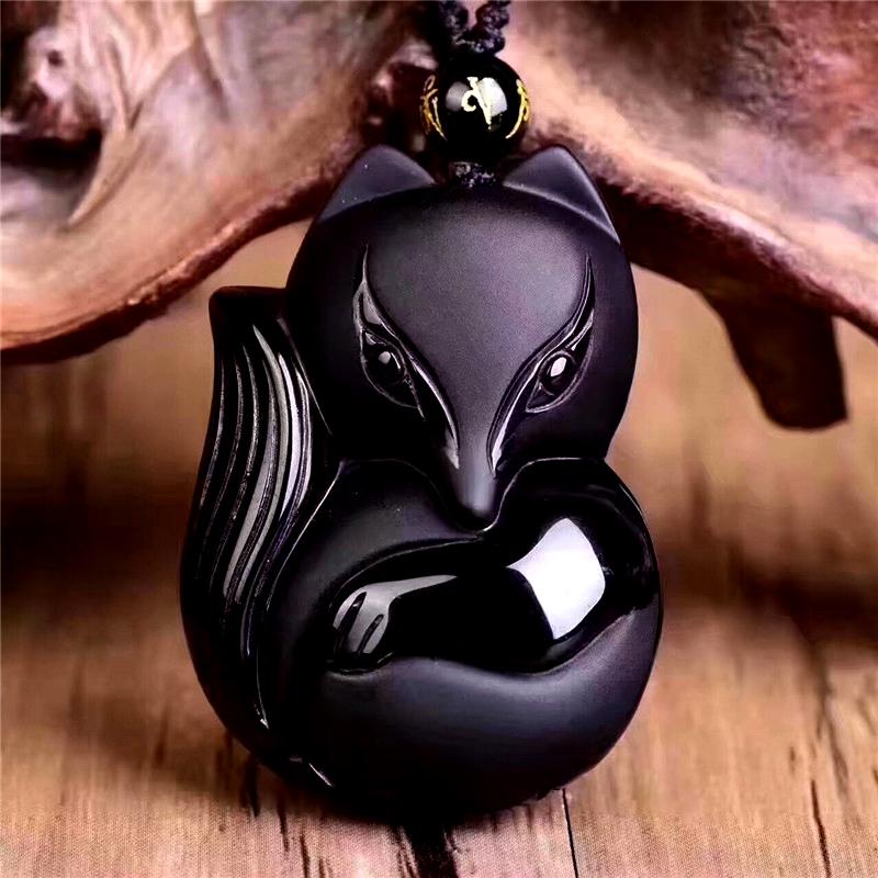 Natural Black Obsidian 'THE FOX' Responsiveness Pendant Necklace