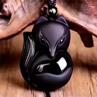 Thumbnail for Natural Black Obsidian 'THE FOX' Responsiveness Pendant Necklace