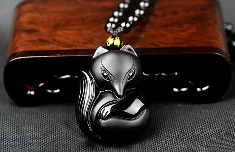 Natural Black Obsidian 'THE FOX' Responsiveness Pendant Necklace