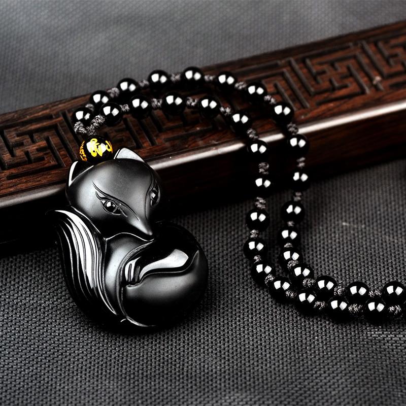 Natural Black Obsidian 'THE FOX' Responsiveness Pendant Necklace